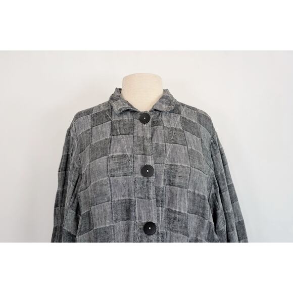 Mill Valley Clothing Company Tunic Top Gray Linen Mixed Pattern Misses Size L - Picture 2 of 6